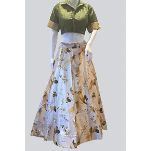 Elegant Printed Lehenga with Taffeta Silk Blouse and Dupatta