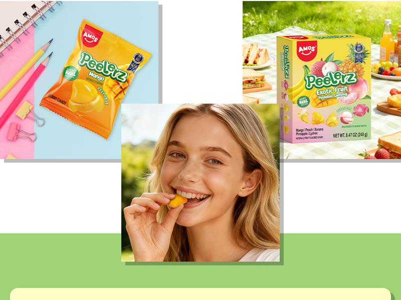 Amos Peelerz 240g – Lychee Kiwi | Peelable Fruit Gummies |Made with Real Fruit Juice | 240g New Packaging | Fun, Juicy and Exotic snack boxes crystal candy