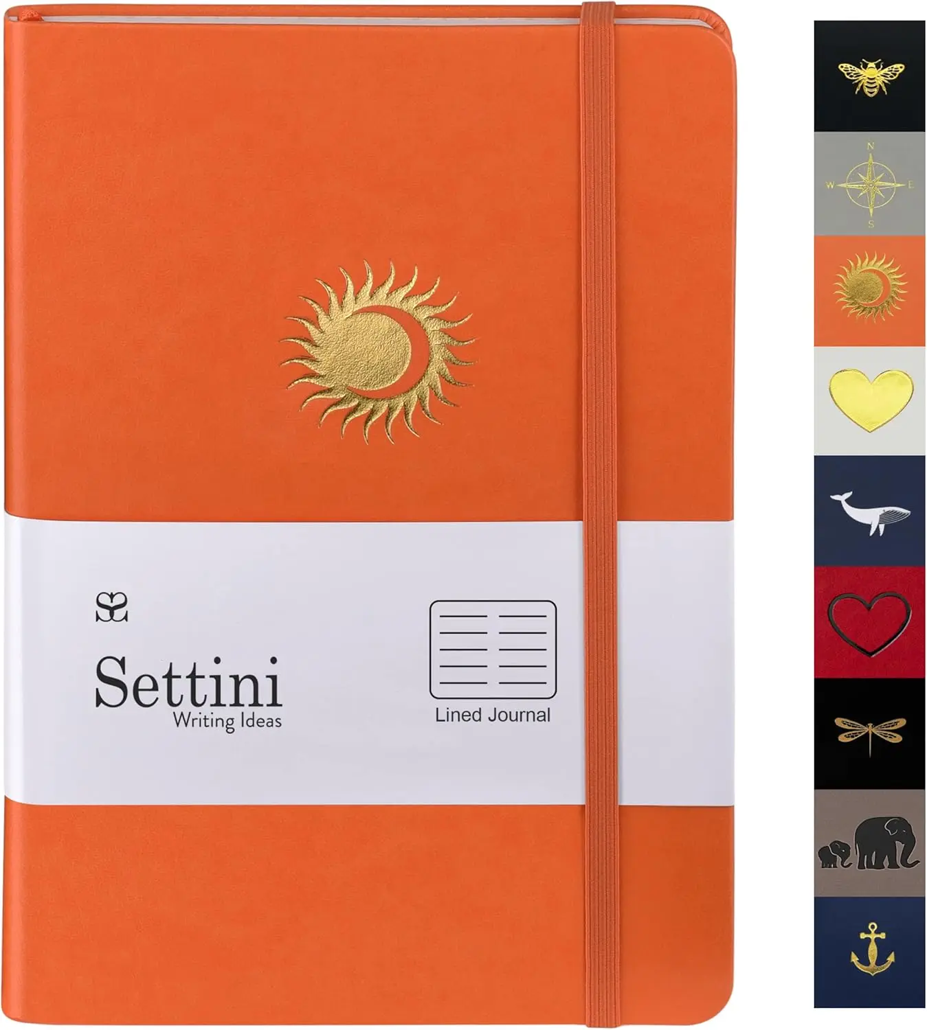 SETTINI® Lined Vegan Leather Journal Notebook - A5, 192 Lined Pages, Orange Sun, Office Stationery, Bleed-Free Paper, Elastic Closure, Inner Pocket