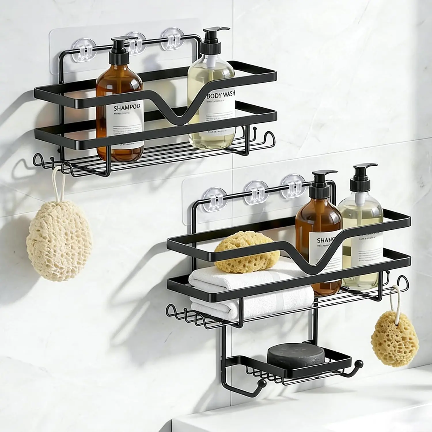 Shower No Drilling Organizers, 3 Pack| Self Shelf Organizer Rack, Rustproof Shower Rack with Soap Dish, Side, Large Capacity