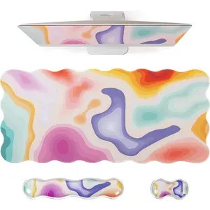 Topographic  Pad Set,Abstract Scalloped XXL Desk Mat +   Wrist Rest +Gel Keyboard Wrist Rest for Keyboard 65%/75%,3in1 Large Desk Pad for Desktop  Office