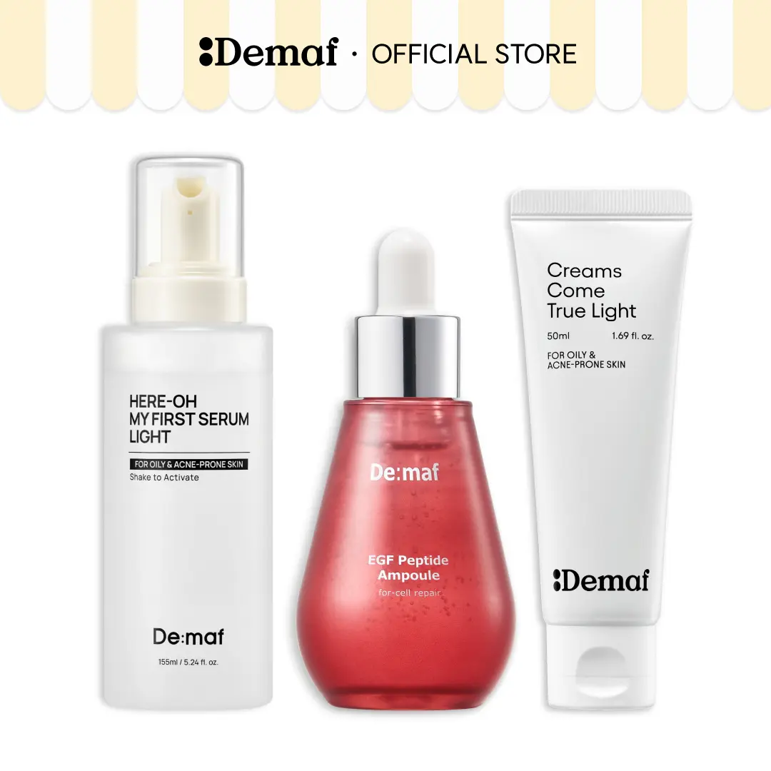 [De:maf Official] Lightweight Firming Routine Set | Light Serum + EGF Peptide Ampoule + Squalane Barrier Cream | Lightweight Hydration, Firming & Barrier Care