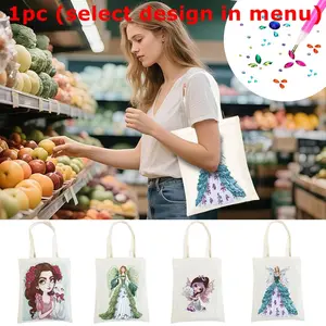 1pc DIY Diamond Art Painting Shopping Bags Kit, Size 28cmX35cm, Non-Woven Crystal Rhinestone Diamond Painting Canvas Bags for Storage, Reusable Diamond Art Shoulder Bags for Shopping Travel Daily Use, Perfect Birthday Gifts for Women