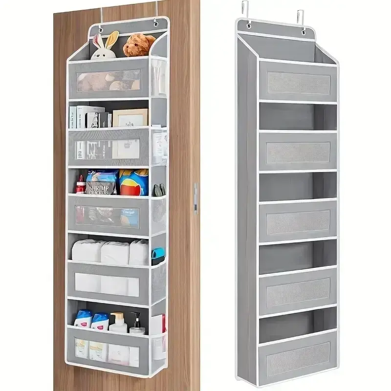 Heavy Duty 5-Tier Over-the-Door Organizer, 5 Pockets with Clear Windows, Hanging Storage for Bathroom, Kitchen & Closet, Small Space Organizer, College Dorm Essentials, Dorm Room Must-Have, Home Decor