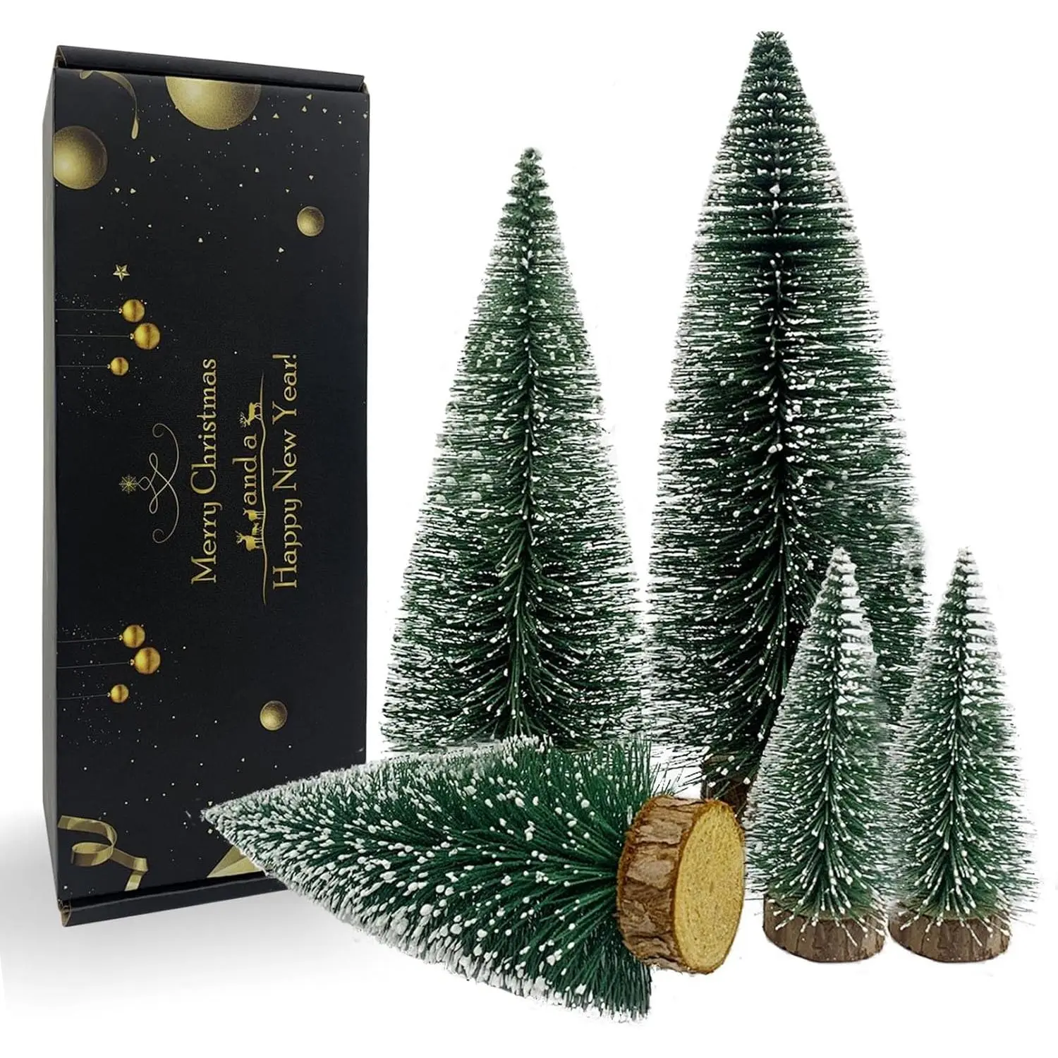 Desktop Miniature Christmas Trees Mini Pine Tree 5 count with Snow and  Base for Xmas Holiday Party  Tabletop Decor