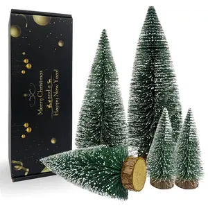 Desktop Miniature Christmas Trees Mini Pine Tree 5 count with Snow and  Base for Xmas Holiday Party  Tabletop Decor