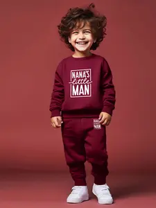 Boys' Round Neck Fashion Cartoon Heart Letter Print Long Pants Set, Clothes Kids, Trendy for Kids, Comfortable and Versatile Everyday Wear