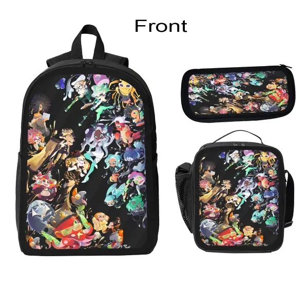 MNHFKGP Splatoon 3D print Oxford Cloth Shoulder Backpack Multi Zipper 3 Pieces Sets PackStudent Bag