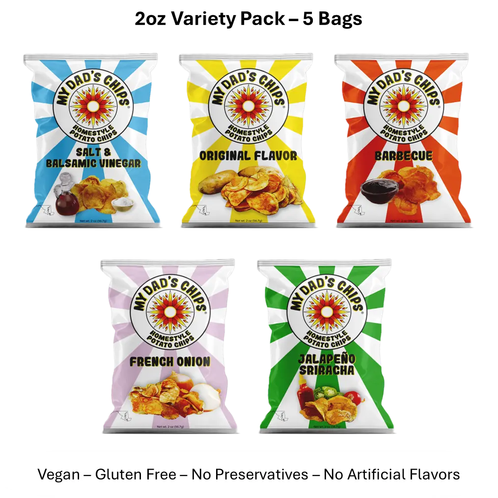 My Dad's Chips Variety Pack - 5 bags - 2oz - Thin Kettle Russet Potato Chips - Robust Real Potato Flavor Snack