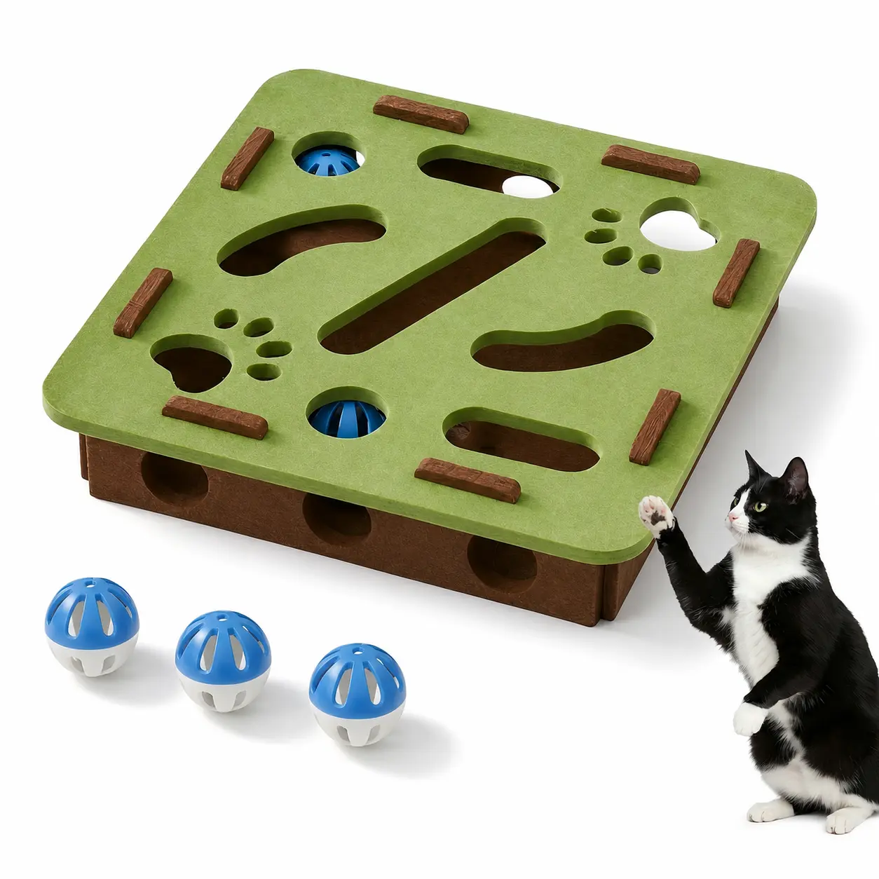 Interactive Felt Cat Maze Puzzle Toy for Indoor Cats, Best for Kittens, Treat Hunt with Bell Balls