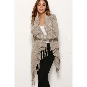 One-Button Tassel Tie Asymmetrical Hem Cardigan
