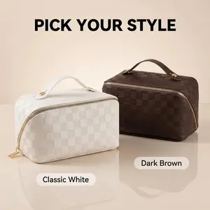 Checkered Pillow Shaped Makeup Bag, Large Capacity Waterproof Portable Travel Toiletry Bag, Multifunctional Cosmetic Storage Organizer Pouch for Women Daily Use & Vacation Travel