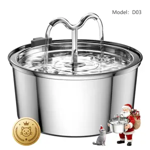 3.2L Stainless Steel Cat Water Fountain D03– Ultra Quiet Automatic Pet Dispenser | 108oz Large Capacity, Includes Replacement Filters & Silent Pump for Cats and Dogs|Wired plug-in model