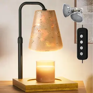 Candle Warmer Lamp with Timer, Dimmable Candle Lamp Warmer Wooden Base Wax Warmer Lamp for Scented Candles with Marble Stone, Gifts for Mom Teens Girls Adults Warming Lamp