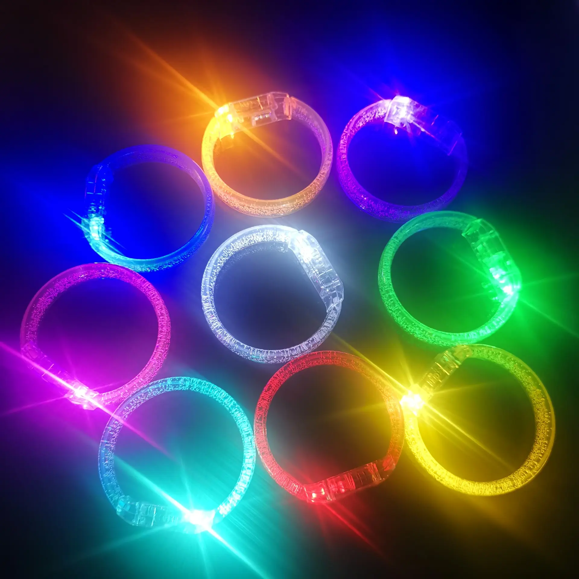 Nylon Glitter Bracelet Colorful Bubble Glow Stick Electronic LED Glow Bracelet Glow Toy Gift Transparent Galaxy Design Comfortable Fit for Parties and Music Festivals