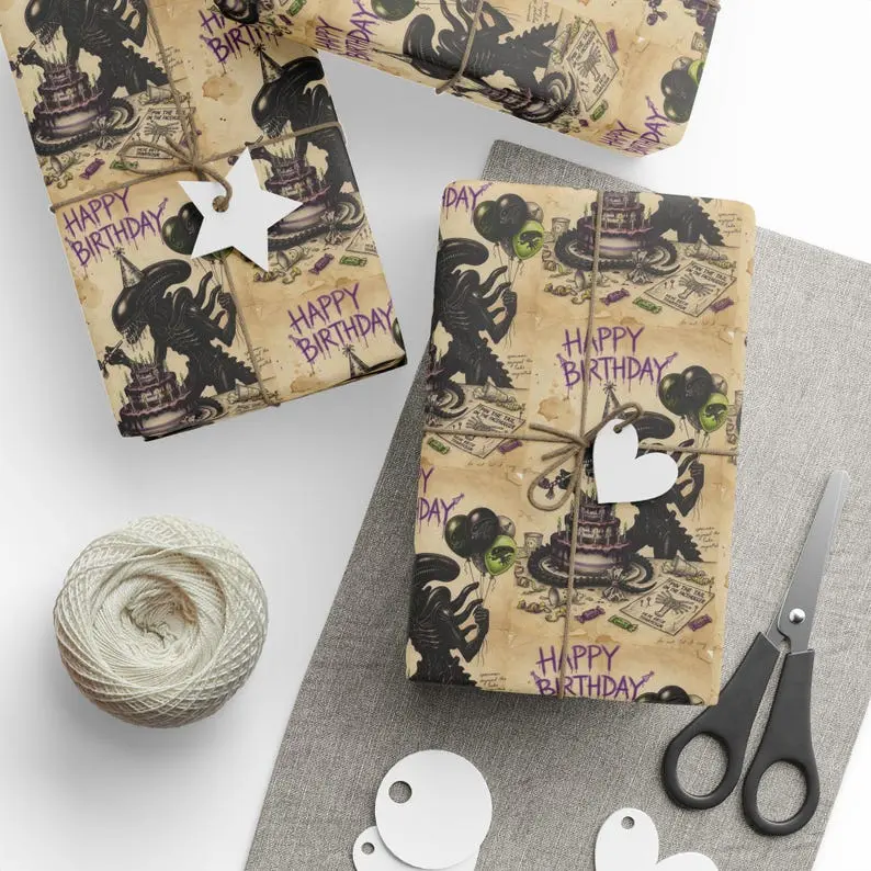 Cool Birthday Alien gift wrapping paper