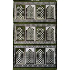Wide 12 Person Masjid Islamic Prayer Rug - Geometric Green