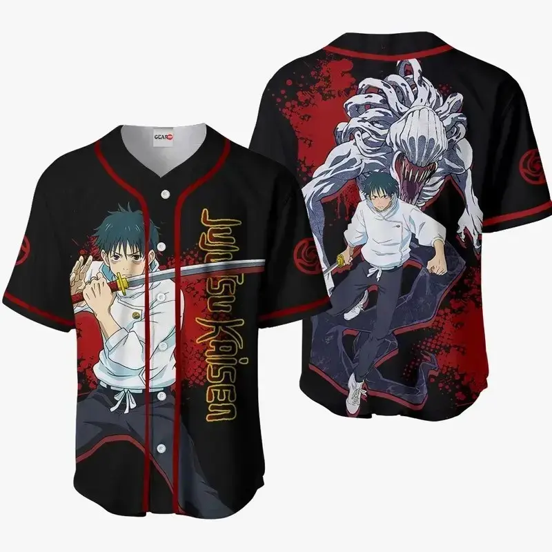 Jujutsu Kaisen Yuta Okkotsu Rika Baseball Jersey - Premium JJK Anime Button Up Streetwear Shirt - Breathable Mesh Graphic Cosplay Jersey Gift for Anime Fans