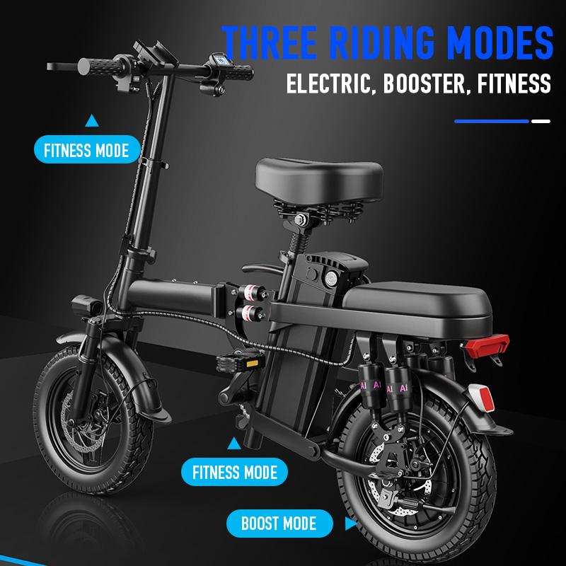 Adult Electric Bicycles 500W Peak Power Foldable with Detachable Batteries 20mph Commuter 48V15AH 60KM Range High-Strength Front Loading Frame Flat Pedals