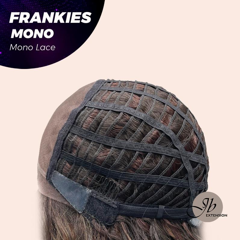 JBEXTENSION FRANKIES MONO Monofilament Handmade Wig 6X5 Full Monofilament Hand Tied Top Wig 19 Inches Dark Brown Highlight Curly Mono Lace Handmade Futura Fiber Glueless BS Wig FRANKIES MONO【BENDY EAR TABS】