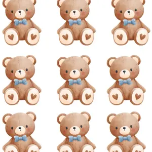 Teddy Bear Cupcake Toppers EDIBLE Topper Teddy Bear Cookies Teddy Bear Baby Shower with Blue Bow Tie & Heart Feet