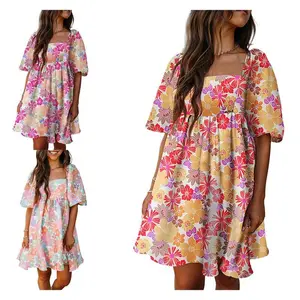 Women's Maternity Dress, Loose Fit Floral Pattern Lantern Elbow Sleeve Dress, Perfect Dress for Summer, Ladies Dress for Indoor Outdoor Wear, Ladies Clothes for Daily Wear, Casual Dress