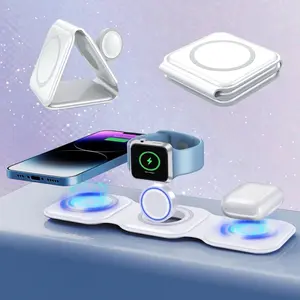 3 In 1 Magnetic Wireless Charger, Foldable Fast Charging Station For Iphone 15/14/13/12/11 Pro Max Apple Watch 7/6/5 Airpods Pro 3/2, Good Quality And Durable Good-looking Device Electronic Smartphone Cellphone Mobile