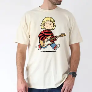 Kurt Cobain Cartoon Comfort Color Printed Tee Ring-Spun Cotton Soft-Washed T-Shirt Trendy Tops Perfect Gift