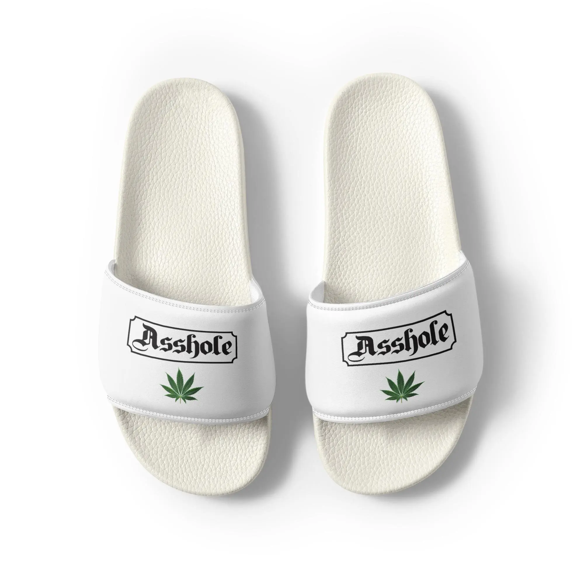 Men’s slides:  "Asshole"- Weed Leaf