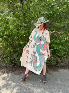 Kaftan Tunic Dress with Dragon Print