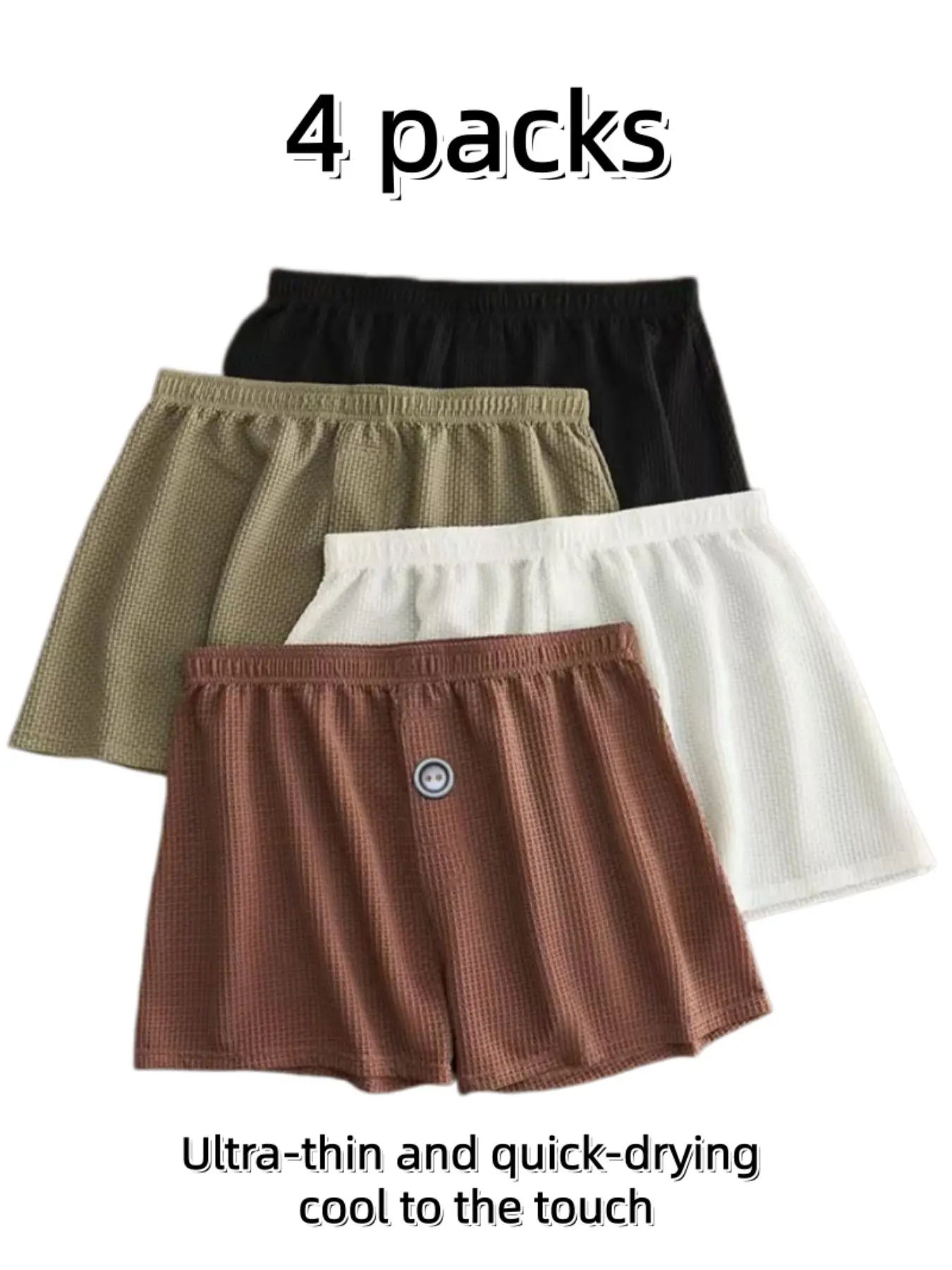 4-Pack Men's Waffle Boyshorts, Ultra-Thin Quick-Dry Cool Home Shorts, Loose Breathable Four-Way Pants, Casual Slim-Fit Plain Design Underwear, Sleep Shorts Underwear