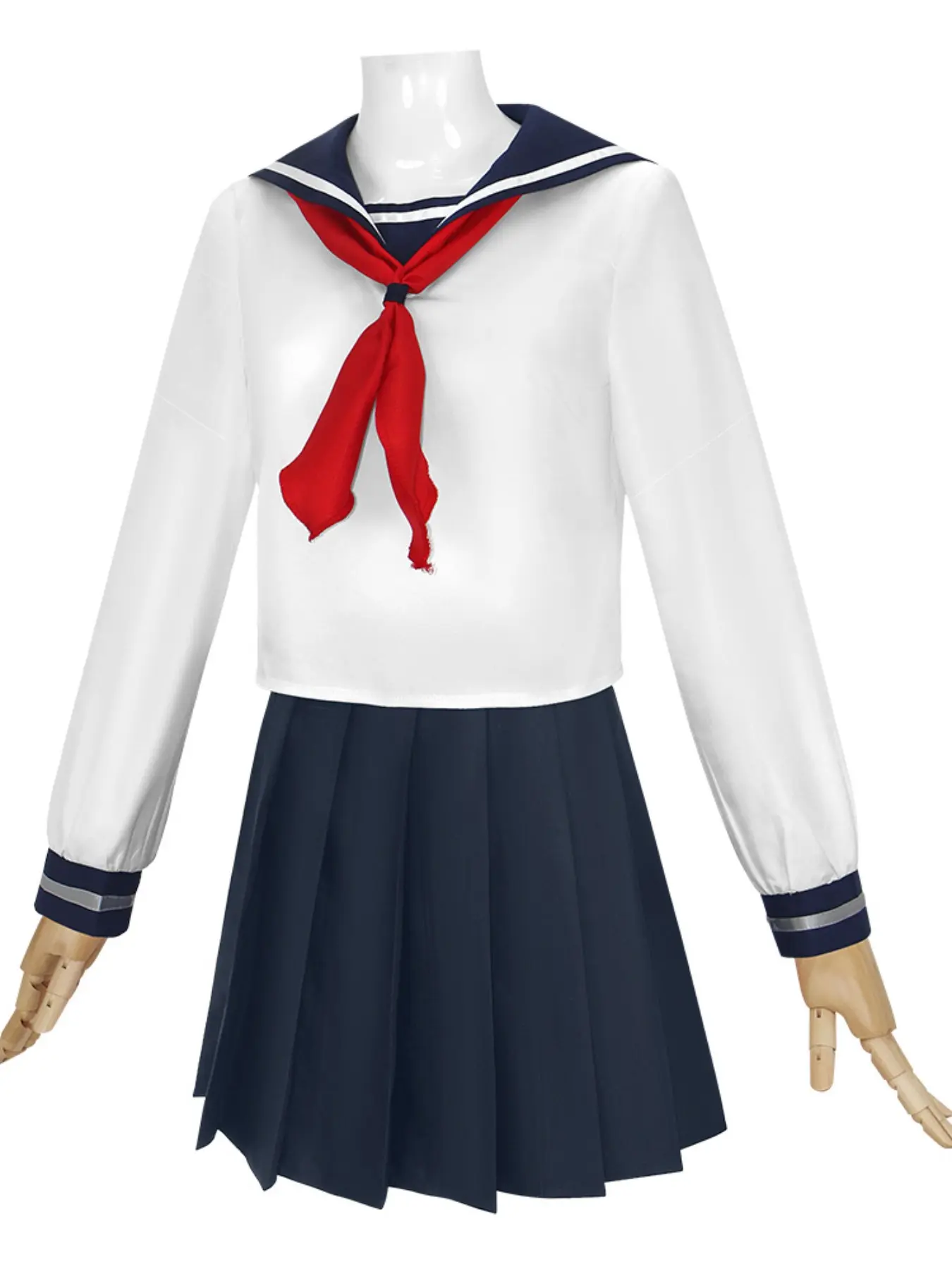 Anime Sailor Uniform Set, Kino Blue Stage Performance School Dress, Costumes, Slim-Fit Solid Pattern, All-Seasons Wear, Top + Skirt + Necktie