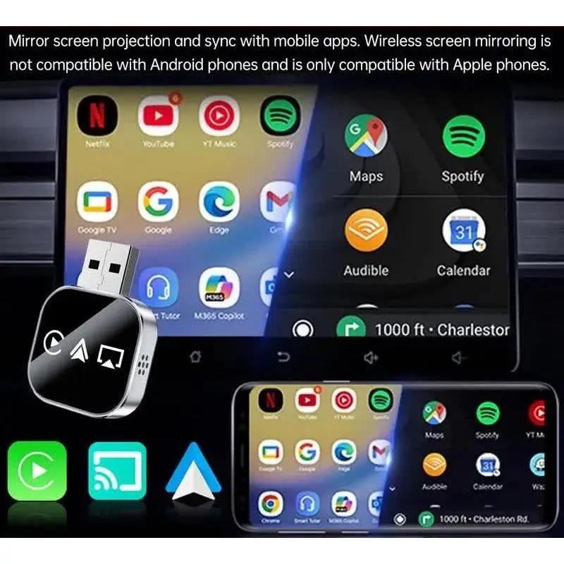 USB Wireless CarPlay Dongle Convert Wired to Wireless for Apple CarPlay - Plug-and-Play Screen Mirroring Adapter for Seamless Connectivity
