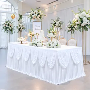 6/9 FT White Tutu Table Skirts for Rectangle Tables Draped Pleated Table Skirt Polyester Tablecloth for Birthday Party Banquet Wedding Baby Shower outdoorfun