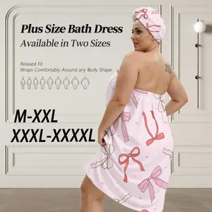 Women's Wearable Bathrobe Dress Dry Hair Cap Set, Slim Fit Non-Tight Design, Button Adjustable Wrap, Cloud Soft Fabric, Travel Spa Use, Towel