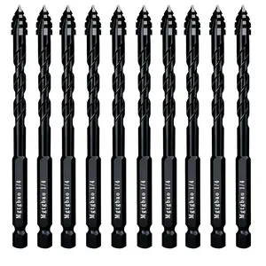 10PC Black 1/4” Upgraded 4-Flute Serrated Carbide Masonry Drill Bit Set, 6mm Serrated Concrete Drill Bit for Plastic Glass Brick Cement Tile Marble Wood.