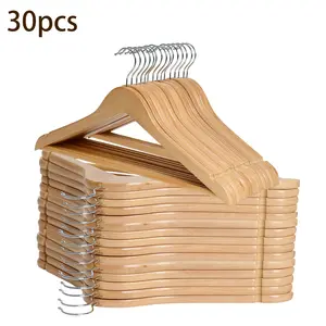 17.32in" Natural Wood Suit Hangers , Soild Wooden Coat Hangers with Non Slip Pant Bar & 360 Degree Rotatable Hook , 30pcs Clothes Hangers for Shirts, Jackets, Dress, Pant[Black Friday]