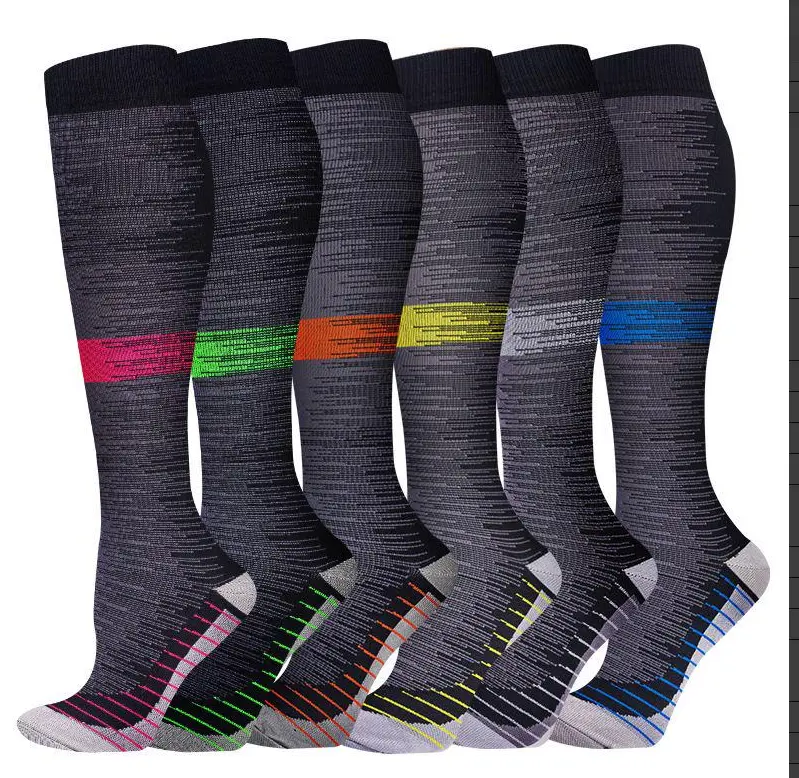 6pc Graduated Compression Socks for Swelling Relief 20-30mmHg Medical Support Socks for Nurses Runners Travelers Improve Circulation Non Slip Comfortable Legwear Fitness Essential Stripe pattern woman
