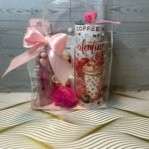 Valentine Bundle Bags Stylish Drinkware Set with Stainless Steel Mug Car Coasters Air Freshner Straw Topper & Pompom for Everyday Use