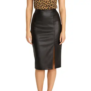 Pleather Pencil Skirt Midi Fall Must Have - Stylish Classic Design for Women's Fashionable Bottoms