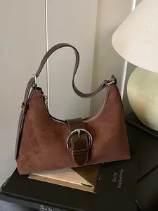 Women's New Suede PU Shoulder Bag, Fashion Zipper Closure Half Moon Bag, Suitable for Office Commuting Shopping Parties