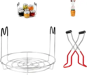 Premium Stainless Steel Canning Rack for Water Bath Canner with Heat Resistant Silicone Handles & Safe Jar Lifter