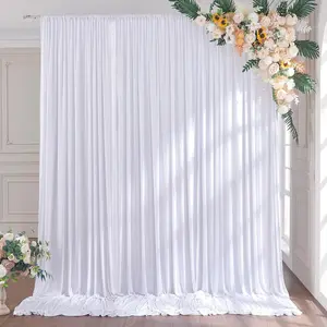 3 Set 10FTx7FT White Wrinkle-Free Wedding Backdrop Curtain -Silky Washable White Polyester Drapes for Baby Showers Birthday Parties Photography Wedding Receptions-6 Panels 5FTx7FT