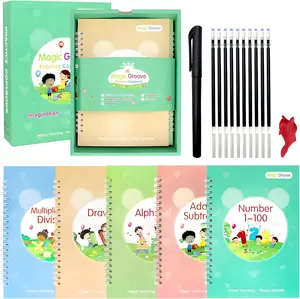 Reusable Handwriting Practice Copybook Set with 5 Handwriting Practice Books,2 Pen, 10 Pen Refills & 1 Pen Grip, School & Educational Supplies，Learning Handwriting Practice Workbooks for Kids,SuitableFor Birthday、christmas、Halloween and Thanksgiving gifts