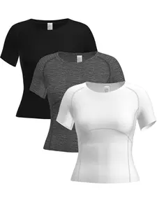 3 Pack Women Compression Shirt Short Sleeve Workout Gym Running Athletic T-Shirts Baselayer Yoga Sports Tops