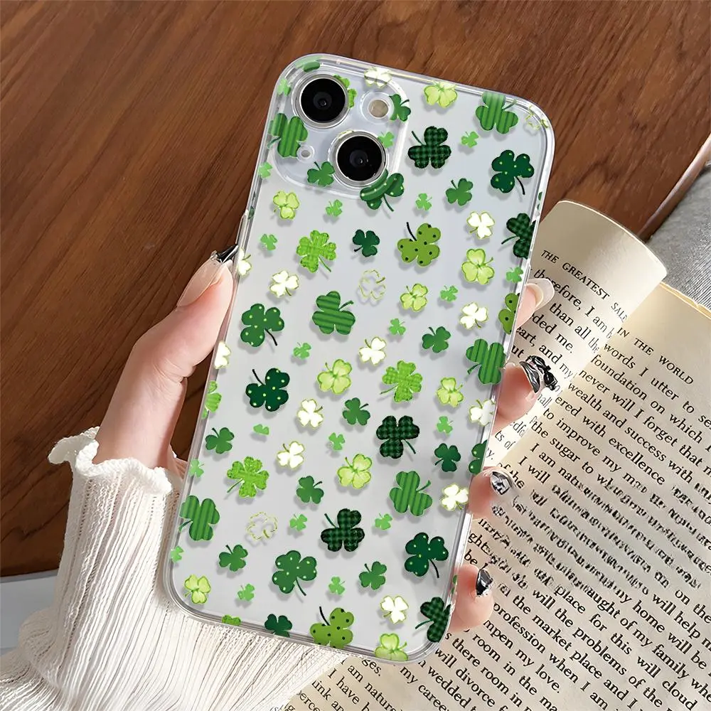 Protective Plastic Shamrock Clover Design iPhone Case - St. Patrick's Day Casing Cover, Compatible with iPhone 17/16/15/14/13/12/11 Pro Max/Plus, Great Gift for Men, Mobile Phone Accessory, Accessories