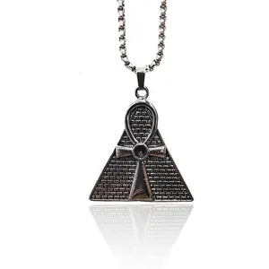 Internet Celebrity Men's Necklace Egyptian Pharaoh Necklace Sweater Chain Pyramid Cross Stainless Steel Pendant