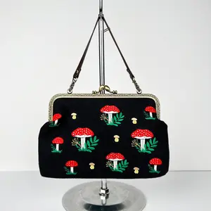 Mushroom Kisslock Embroidered Convertible Bag