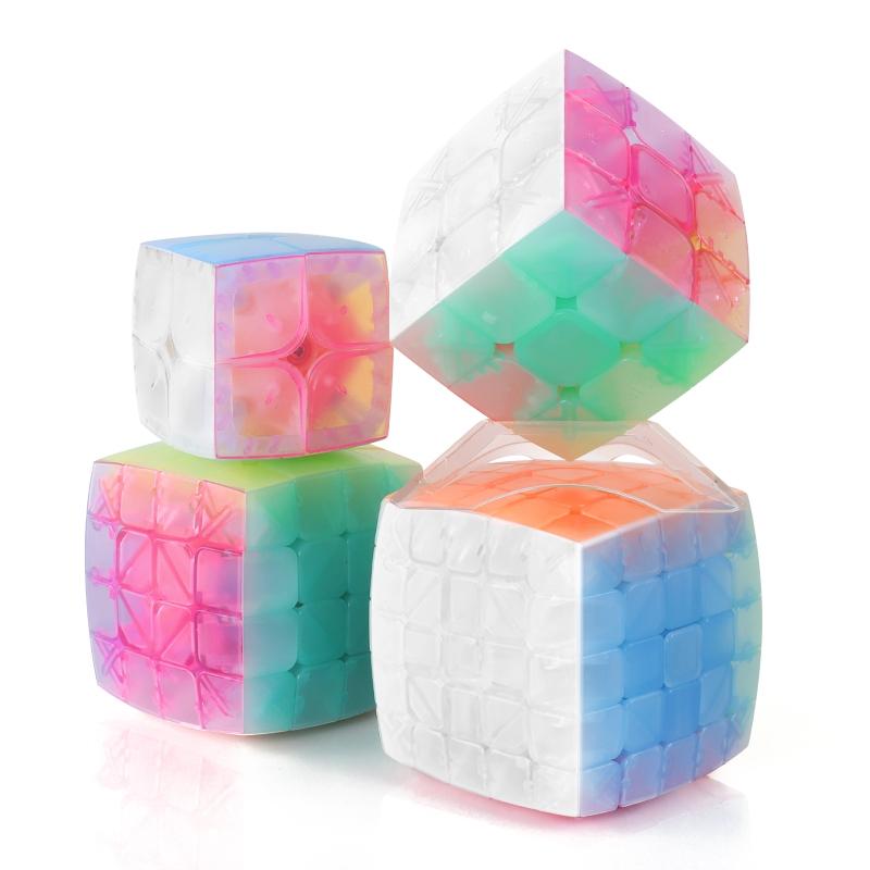 Sengso Speed Cube Set, 2x2 3x3 4x4 5x5 Smooth Jelly Color Cubes, Highly Transparent Puzzle Toy for Kids & Beginners, Rubikscubes