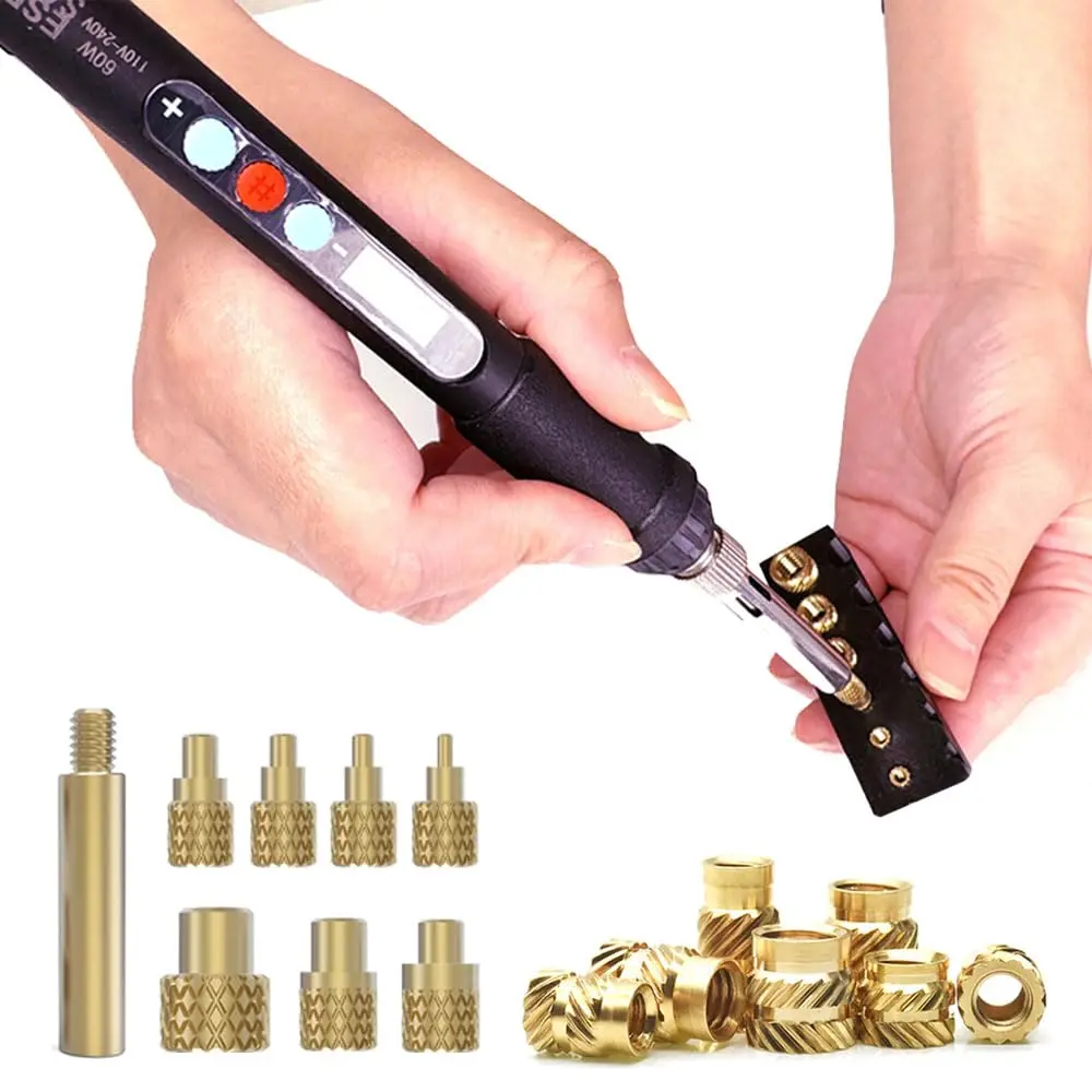 60W Digital Soldering Iron Heat Set Insert Tool with Heat Set Insert Tips and 100 count M3x4x4.5 Threaded Inserts